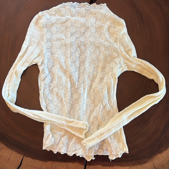Free People Lula Mock-Neck Long-Sleeve Top /Ivory Lace Detail Blouse/Size XS - Picture 8 of 9